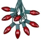 C9 Red Christmas Lights Set - Indoor/Outdoor Christmas Light String - Christmas Tree Lights - Hanging Christmas Lights - Roofline Light String - Outdoor Patio String Lights - Green Wire - 25 Foot