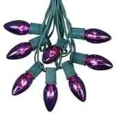 C9 Purple Christmas String Lights - Outdoor Hanging Roofline Light Set - Green Wire - 25 Foot Patio Lighting