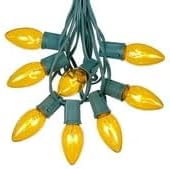 C9 Yellow Outdoor Christmas Lights - 25 Foot Roofline & Patio String Light Set - Green Wire