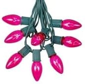 Novelty Lights C9 Pink Christmas String Light Set - Outdoor Christmas Light String - Hanging Christmas Lights - Roofline Light String - Outdoor Patio String Lights - Green Wire - 25 Foot