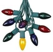 C9 Multi Christmas Lights Set - Indoor/Outdoor Christmas Light String - Christmas Tree Lights - Hanging Christmas Lights - Roofline Light String - Outdoor Patio String Lights - Green Wire - 25 Foot