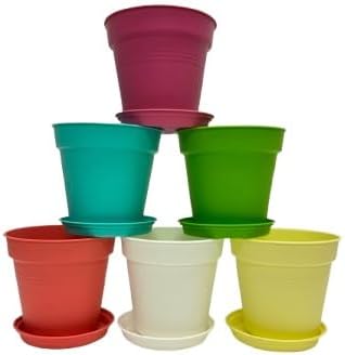 Mintra Home Garden Pots 6pk - Flowers, Herbs, Plants, Indoor, Outdoor, Colorful, Wholesale, Bulk (Assorted Pastel 6pk, 15cm Diameter (5.9in))