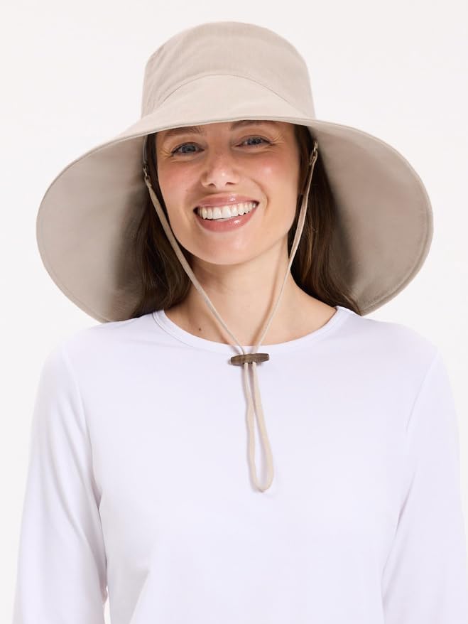 Solbari Women’s Ultra-Wide Cotton Linen Sun Hat UPF 50+, Packable, Adjustable with Ponytail Hole for Travel, Beach & Outdoors