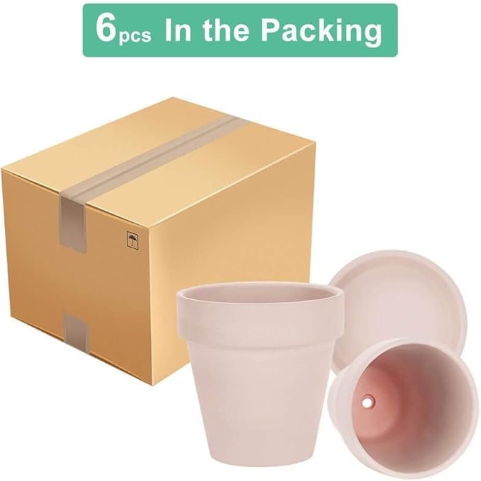 vensovo Pink Terracotta & Clay Pots with Saucer - 6 Pack 5 Inch Terra Cotta Pot Ceramic Pottery Planter Cactus Flowerpots Drainage Hole, Great for Plants, Crafts and Wedding Favor