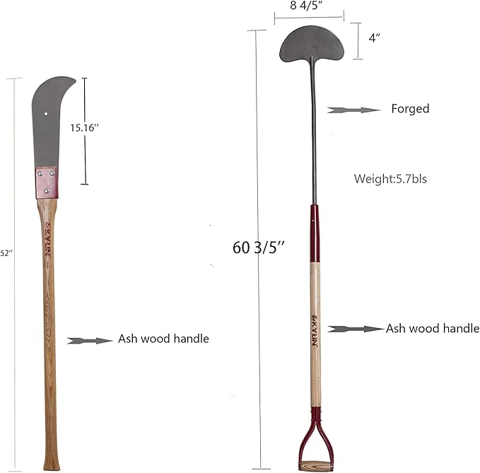 KYLIN Landscaping Shovel Rake Tools Set Heavy Duty Yard Digging Shovels Garden Hoe Long Ash Handle Forged Scraper Bush Hook for Professional-Grade 8 Pieces Lawn Tools