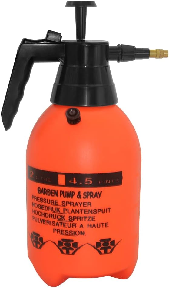 JoyTube Garden Pump Sprayer 68 oz/0.5 Gallon Hand Held Pressure Bottle Brass Adjustable Nozzle Large Capacity Water Weed Flower Plant Mister Lawn Home Washing Spray 2L (Orange-Safety Valve)