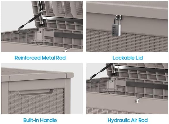 268 Gallon Outdoor Storage Box - Waterproof Patio Furniture, Garden Tools, Cushions, Pool Accessories Outside Storage Resin Box,Grey