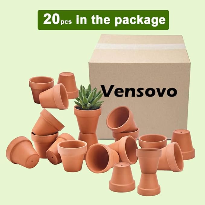 vensovo 3 Inch Terra Cotta & Terracotta Pots with Drainage - 20 Pack Clay Flowerpots, Succulent Nursery Planter Great for Plants, Crafts, Wedding Favor