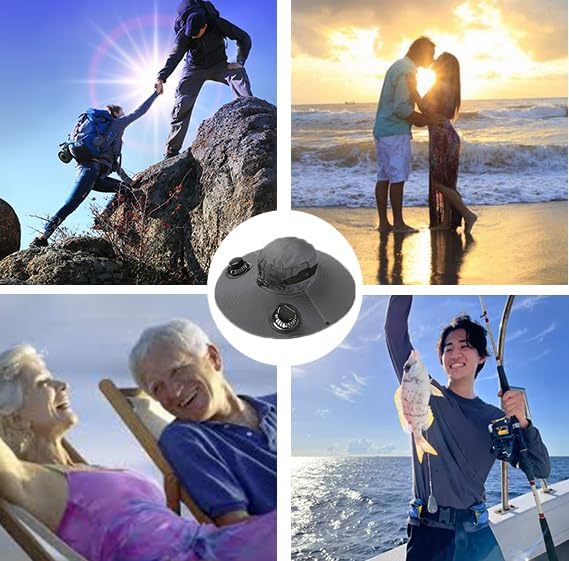 Outdoor Wide Brim Sun Hat with 2 Solar Fan Sun Bucket Hat for Men Women UPF 50+ Bucket Fishing & Beach Hat with Fan Built in