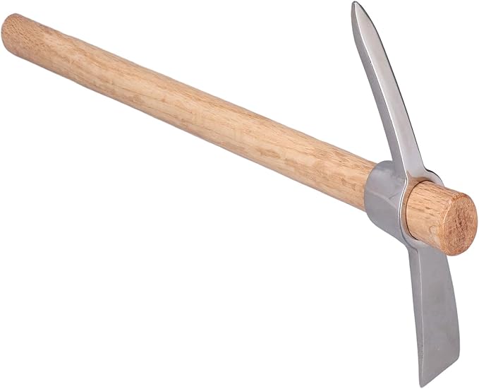 Pick Axe, Stainless Steel Rock Pick Pickaxes Mattock Hoe with Wooden Handle Pick Axe Hand Tool for Transplanting Planting Loosening Soil Prospecting