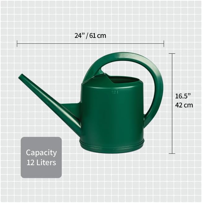 Consolidated Plastics Durable Swiss Watering Can with UV Protection, Ergonomic Handle for Indoor/Outdoor Gardening, Made in Switzerland (12 Liter, Green)