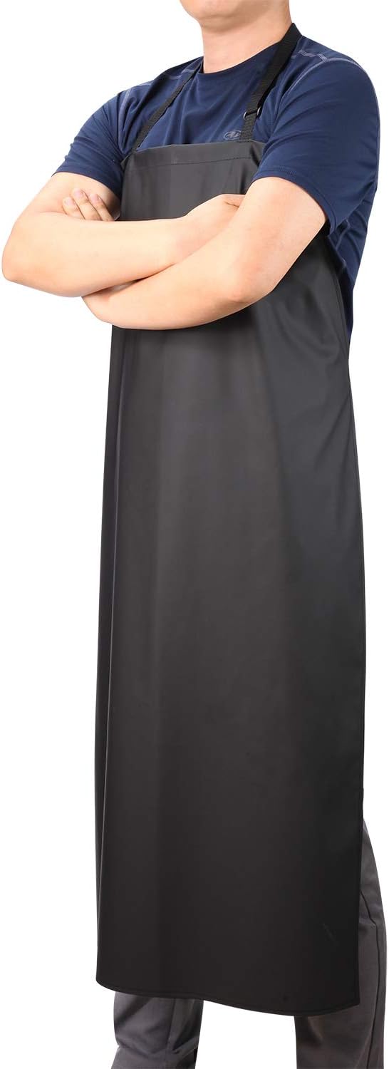 VWELL Vinyl Rubber Waterproof Apron, 41.5''Chemical Resistant Apron for Dishwashing, Lab Work, Butcher, Gardening, Dog Grooming PVC No Pocket