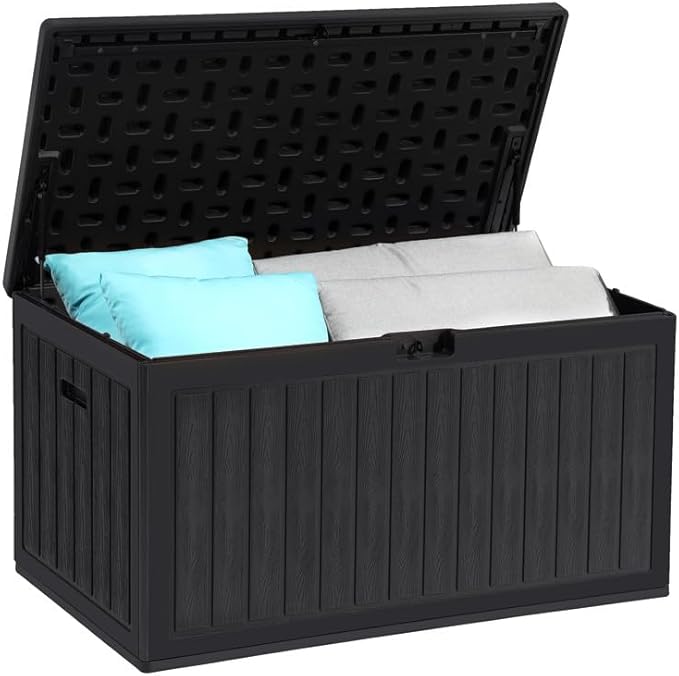 YITAHOME 90 Gallon Large Deck Box, Double-Wall Resin Outdoor Storage Boxes, Deck Storage for Patio Furniture, Cushions, Pool Float, Garden Tools, Lockable & Waterproof (Black)