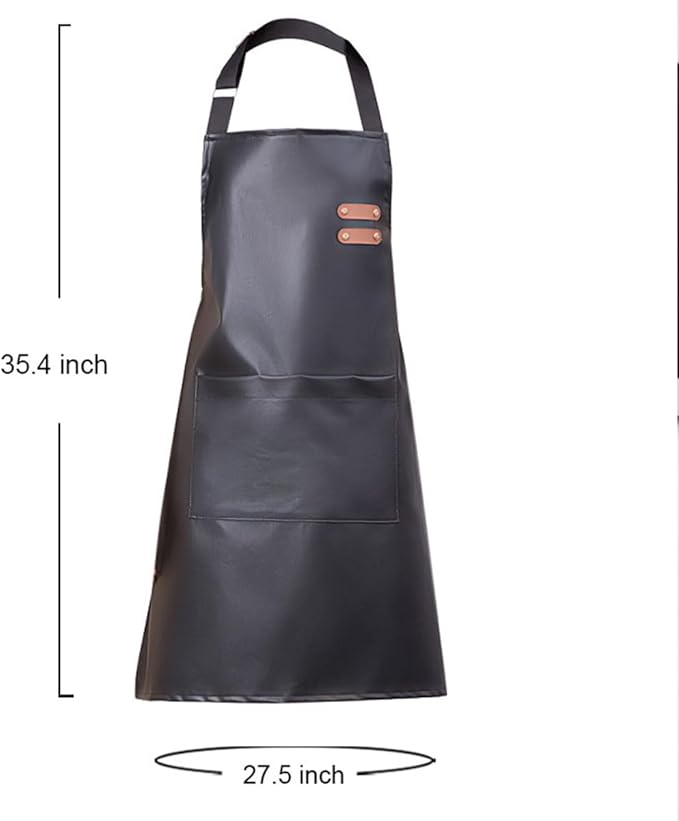 Waterproof Apron Large Pocket PU Material Waterproof Oil-proof Dust-proof Apron Black and Red