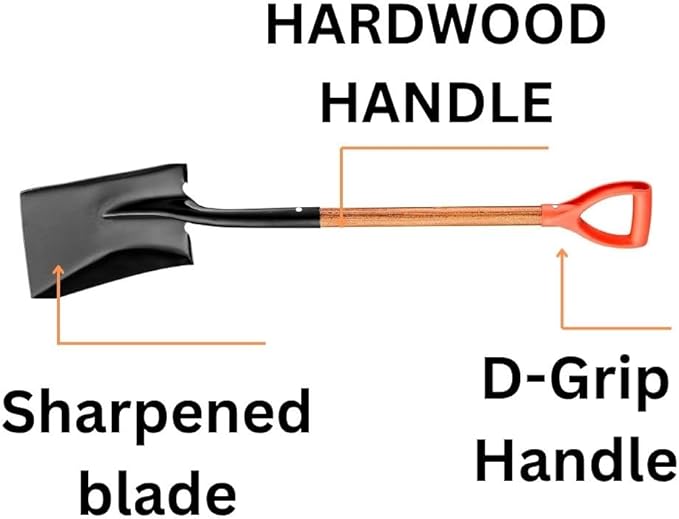 Square Digging Shovel, Hardwood Handle, D-Grip, Gardening Shovel, Snow Shovel