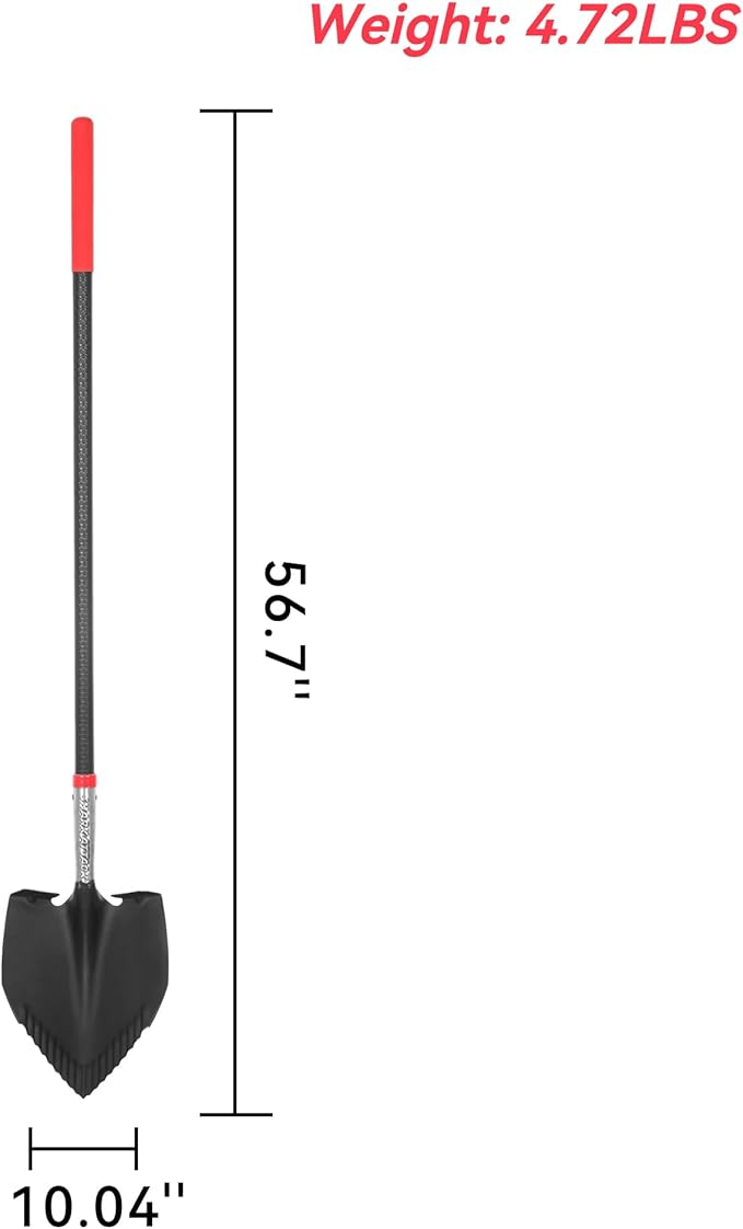SHARK ATTACK Heavy Duty Garden Shovel, 56.7 Inch Digging Spade Shovel Extra-Wide Serrated Edge Heart-Shaped Blade with Non-Slip Injection Molded Handle for Digging, Gardening, and Landscaping