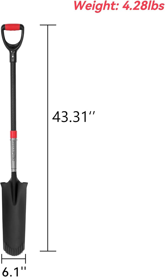 SHARK ATTACK Spade Shovel, 43in Heavy Duty Drain Spade for Digging, Ergonomic No-Slip H-Grip Handles, Oversized Steps and D Handle for Gardening, Land Management, Yard Work, Farming and Transplanting