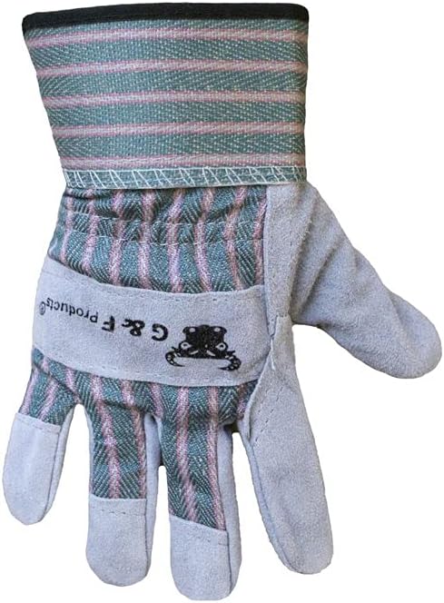 JustForKids Kids Work and Gardening Gloves with Rubberized Safety Cuff, Children and Youth age 6 Years Old, Premium Leather and Cotton
