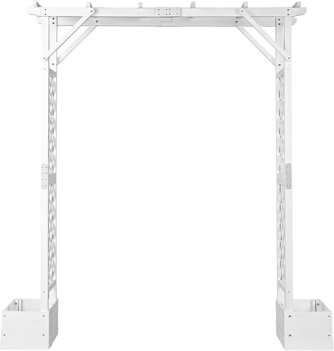 VINGLI Wooden Garden Arbor with Planter, Wedding Arch for Ceremony, Wood Garden Arbour Trellis for Plant Climbing, Pergola for Garden Backyard, Lawn, Outdoor (White)