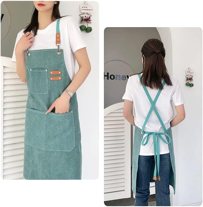 Apron for Men Women with Pockets Cotton Canvas Cross Back Heavy Duty Adjustable Work Apron