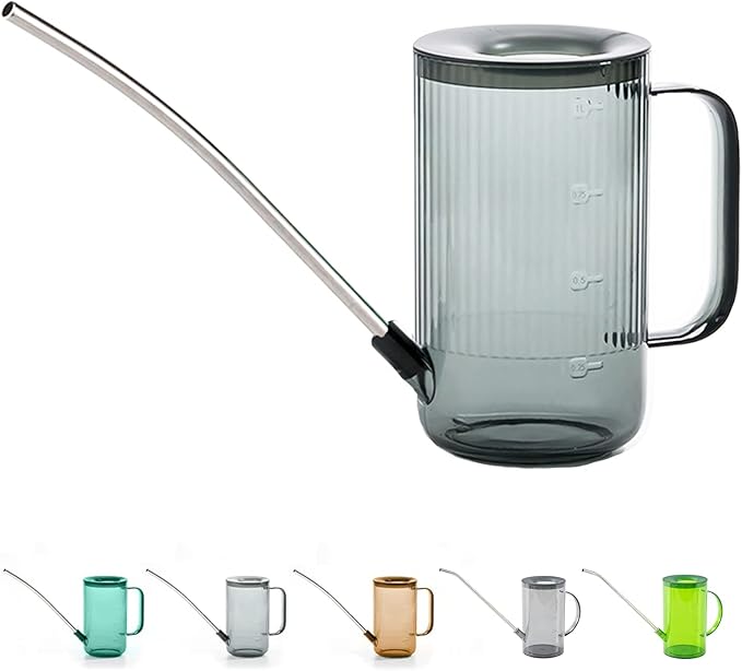 Long Spout Watering Can Indoor, Small Watering Cans for House Plants, Flowers, Succulents, 34oz (Grey)