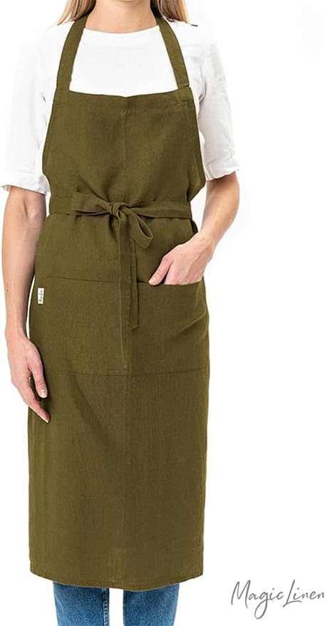MagicLinen 100% Linen Apron - Cooking, Gardening, Grilling, Painting Apron with Pockets - Perfect for Women and Men