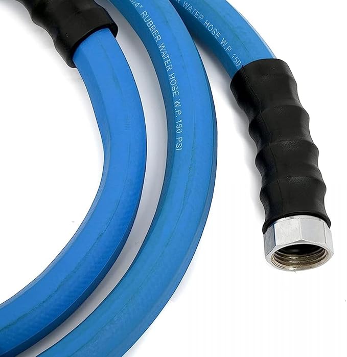 AG-LITE AL3415 3/4" x 15' Rubber Farm & Ranch Water Hose, Lightweight, 500 PSI, 50F to 190F Degree, Polyester Braided, Brass GHT Fittings, 4 Finger-Grip Bend Restrictor, Agriculture & Industrial Use