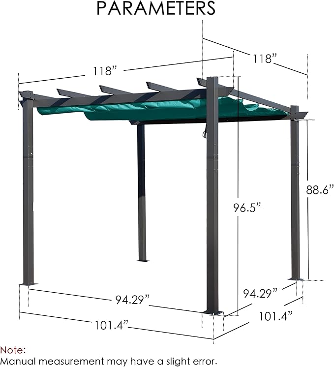 Kozyard Morgan Outdoor Retractable Pergola with Sun Shade Canopy Patio Aluminum Pergola Shelter for Backyard Deck Garden Modern Metal Grill Gazebo (10' x 10', Blue)