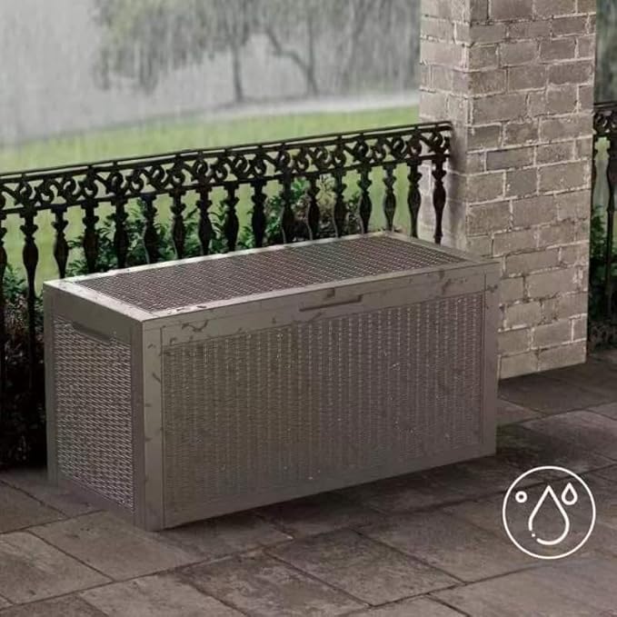 100 Gallon Lockable Resin Deck Box, Waterproof Outdoor Storage Box for Patio Furniture, Garden Tools, Pool Accessories, UV-Resistant Outside Delivery Grey