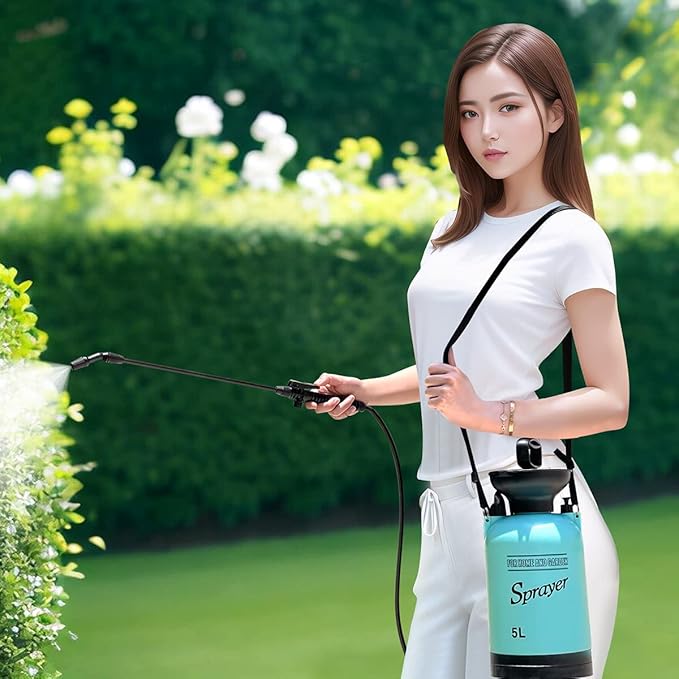 CLICIC Lawn and Garden Portable Sprayer - 1.3 Gallon/5 L Pump Pressure Sprayer Includes Shoulder Strap.