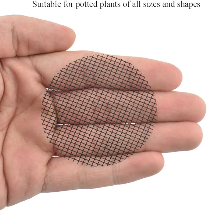 HAHIYO 100PCs 2Inch/5Cm Black Round Glassfibre Flower Pot Hole Mesh Pad Bottom Grid Mat Bonsai Drainage mesh Hole Screens Gasket Prevent Soil Loss Breathable Gasket Drainage Netting for Bonsai