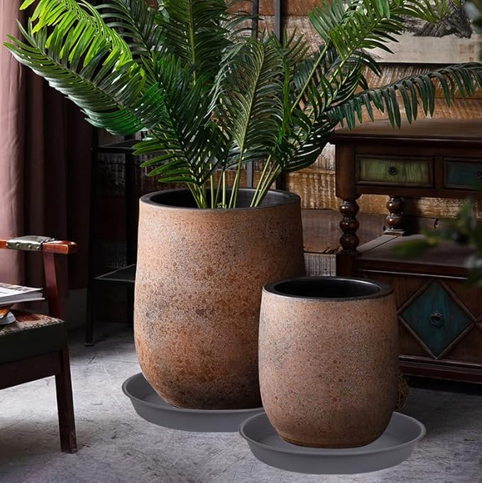 4 Pack of 16 inch Plant Saucer, Heavy Duty Round Plant Trays for Pots, Bird Bath Bowls, Plant Water Tray, Flower Plant Saucers for Indoors (16", Cement Gray)