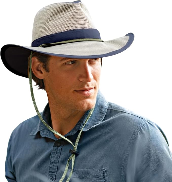 Mesh Crown Safari Men's Sun Hat, 3" Brim, Adjustable Chin Cord, UPF (SPF) 50+ Sunhat Protection