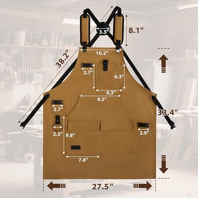 ROTANET Woodworking Apron for Men, Canvas Work Aprons Waterproof Heavy Duty Tool Pockets for Shop Carpenter Woodworkers Gifts