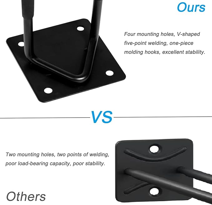 2Pcs Shovel Holder Wall Mount, Ladder Hangers, Rake Racks, Large Garden Tool Hook Organizers, Heavy Duty Garage Utility Hooks for Hanging Yard Tools, Chairs, Bikes and More