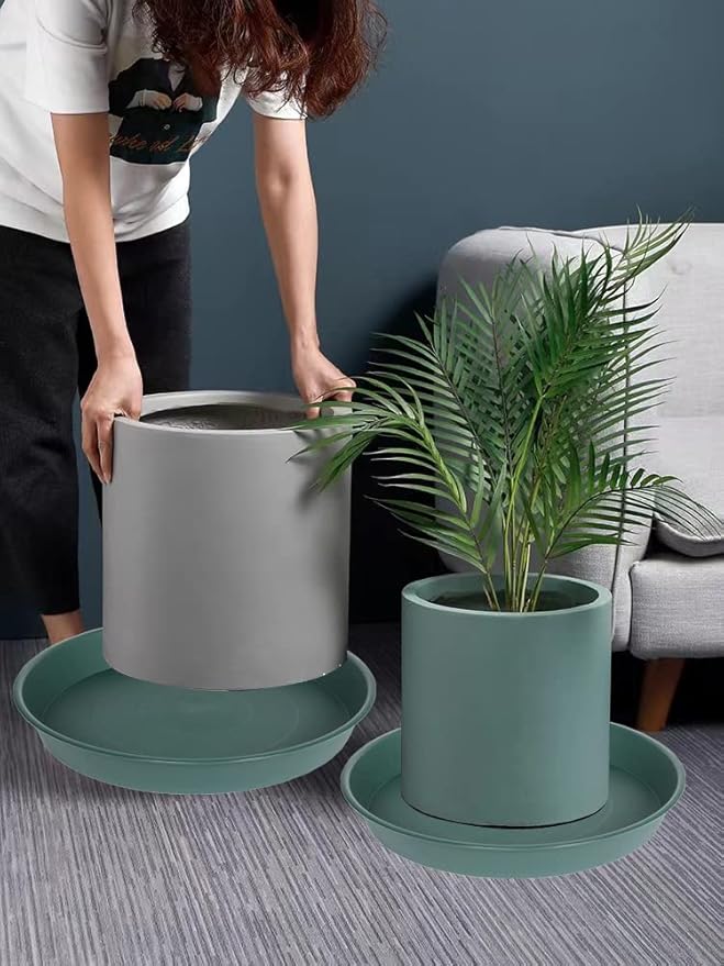 2 Pack of 16 17 inch Plant Saucer (15 inch Base), 2.3" Depth, Plant Trays for Pots, Plastic Plant Saucers for Indoors, Bird Bath Bowls, Flower Pot Drip Trays for Planter (17", Green)