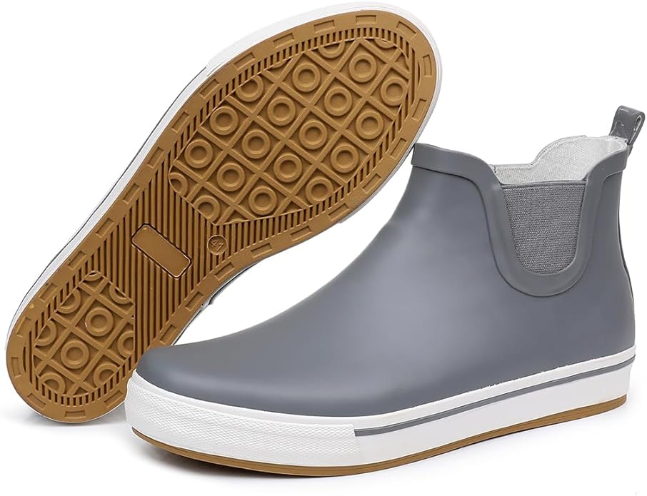 WTW Womens Rain Boots Deck Boots for Men - Lightweight Waterproof Rubber Fishing Rain Shoes with High Traction for Gardening Camping