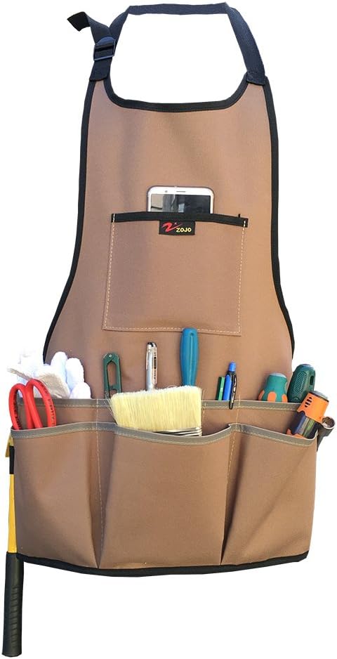 zojo Waterproof Garden Tool Apron with Tool Pockets fit for Gardening Workers mechanics, machinists, artists, chefs, tattoo, barbers, bartenders, gardener and more (Coffee)