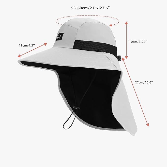 Rosoz Outdoor Sun Hat for Men Women, UPF50+ Protection Safari Cap Wide Brim Mesh Fishing Hat with Neck Flap Beach Garden