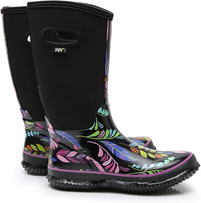 WTW Mid Calf Rain Boots for Women - Waterproof Insulated Neoprene Mud Boots Outdoor Hunting Garden Boots