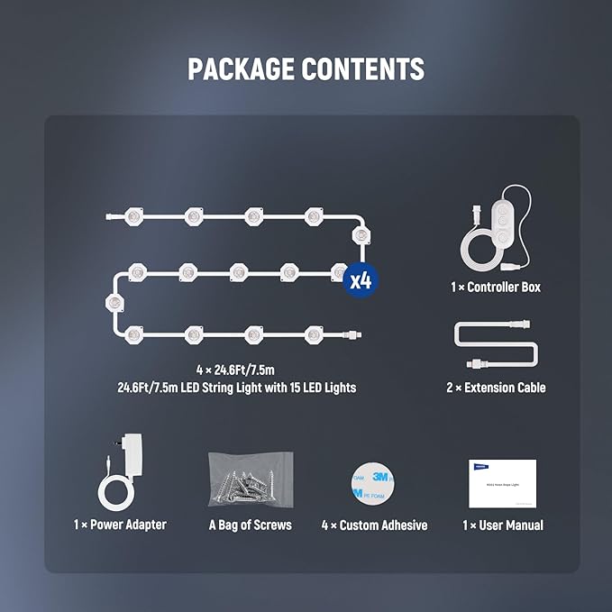 NEEWER 96ft Permanent Outdoor Lights for House Decor, Smart AI RGBCW Outside Eaves String Christmas Lighting with 60 LED Lights App Control 53 Scenes IP67 Waterproof, Compatible with Alexa, NR02