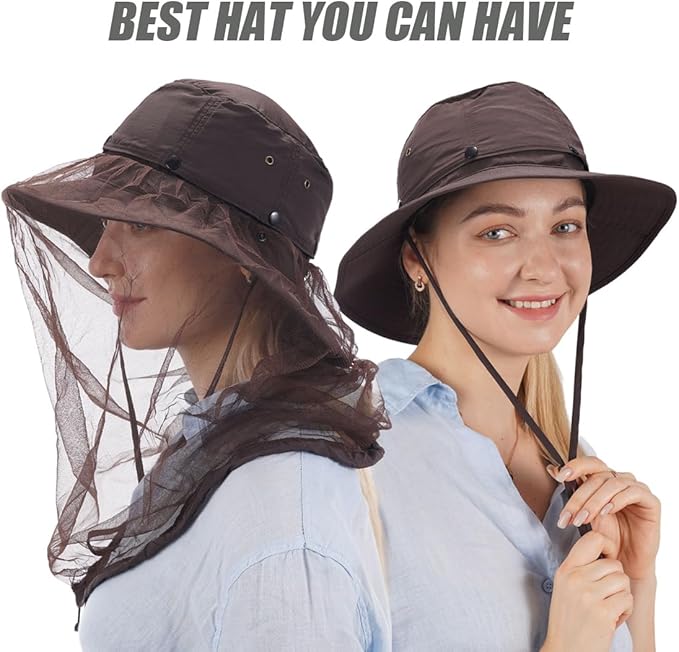 USHAKE Head Net Hat, Safari Hat Sun Hat Bucket Hat with Hidden Net Mesh