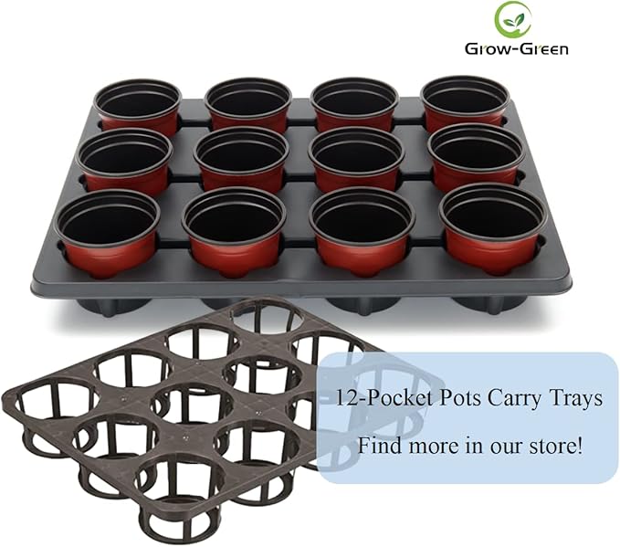 12 Cell Round Nursery Pots Tray, Plant Pot Shuttle Carry Holder and Trays for 4 inch Round Plastic Nursery Pots Flowerpot Carrier Transporting (16.75" 12.43", 2.1" Deep, 5-Pack)