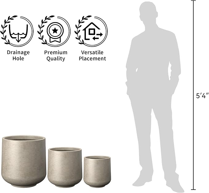 Kante 11.6" Dia Round Concrete Planter, Outdoor Indoor Large Plant Pots Containers with Drainage Hole and Rubber Plug for Home Garden Patio, Weathered Concrete