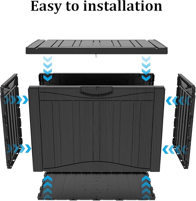 TARKARI 45 Gallon Lockable Resin Deck Box, Waterproof & UV-Resistant Outdoor Storage Box for Outdoor Cushion Storage, Garden Tools & Pool Accessories Storage, Black