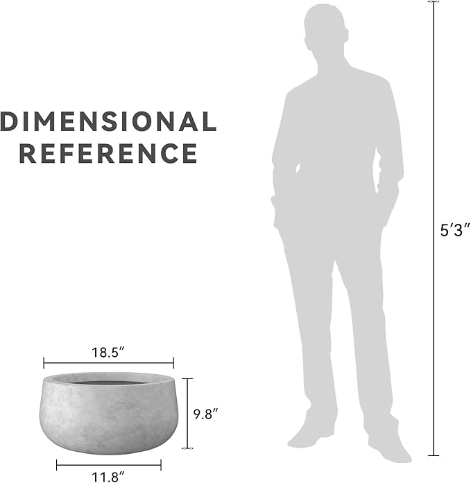 Kante 19.6" Dia Round Concrete Planter, Cement Plant Pots with Drainage Hole and Rubber Plug for Outdoor Indoor Garden Home, Modern Curvaceous Design, Natural Concrete