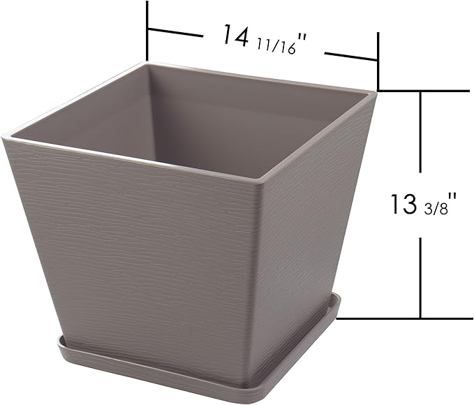 Kozyard 4Packs Taper Planter Indoor Outdoor Plant Pots with Tray Collecting Water for Porch, Patio, Backyard Planters Modern Décor for Tall Plants Flowers GrayishBrown