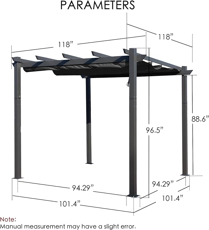 Kozyard Morgan Outdoor Retractable Pergola with Sun Shade Canopy Patio Aluminum Pergola Shelter for Backyard Deck Garden Modern Metal Grill Gazebo (10' x 10', Gray)