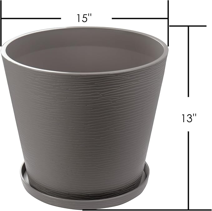 Kozyard 2Packs Round Planter Indoor Outdoor Plant Pots with Tray Collecting Water for Porch, Patio, Backyard Planters Modern Décor for Tall Plants Flowers GrayishBrown