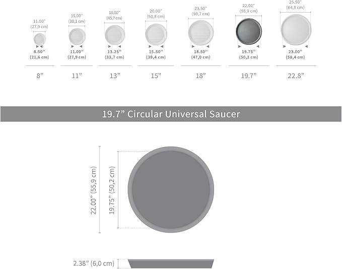 Crescent Garden Universal Round Planter Saucer, Heavy Duty Drainage Dish for Large Plant Pots, Large Plant Dishes Saucer, Indoor & Outdoor Plant Tray - Cloud White (19.75" Inner, 22' Outer Diameter)